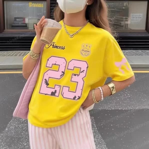 New Women's T-Shirt with Letter and Number 23 Print, Casual Fashion Comfortable Trendy Plus Size Loose Fit
