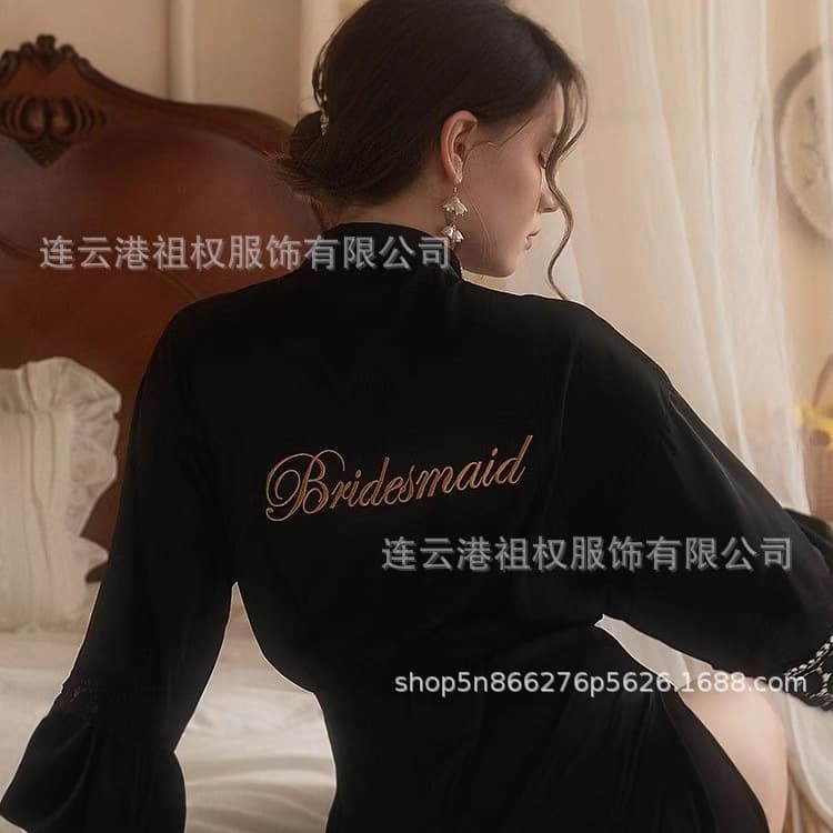Bridesmaid Morning Robe Women Lace Robe Wedding Makeup Bridesmaid Group Marriage Kimono Satin Embroidered Bathrobe