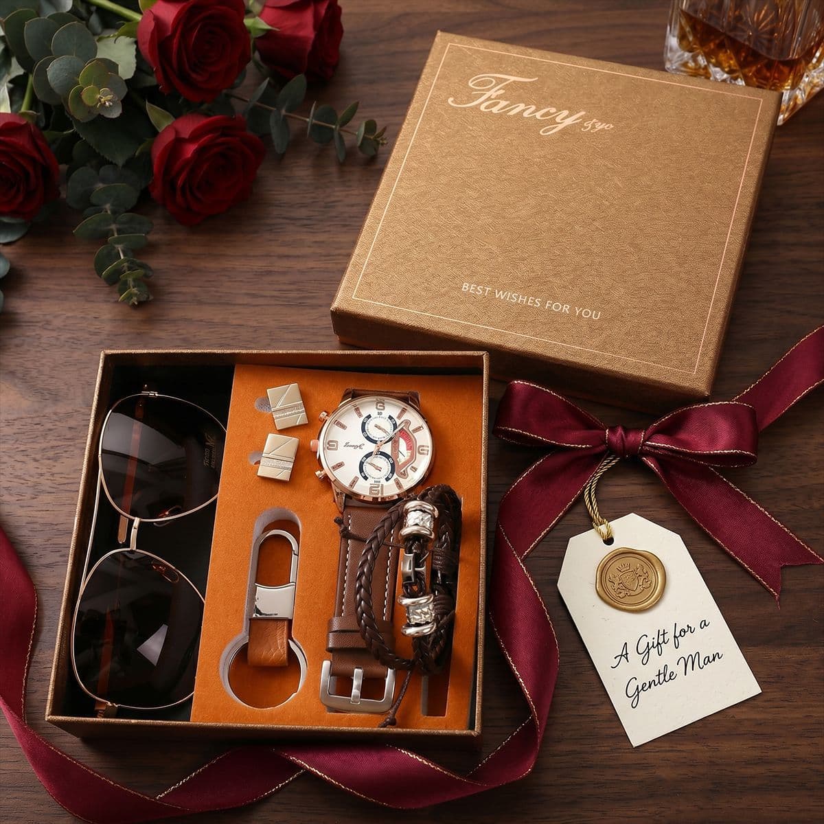 Cross-border Men's Business Gift Set Qixi Gift for Boyfriend Sunglasses Watch 5-Piece Gift Box Valentine's Day Gift