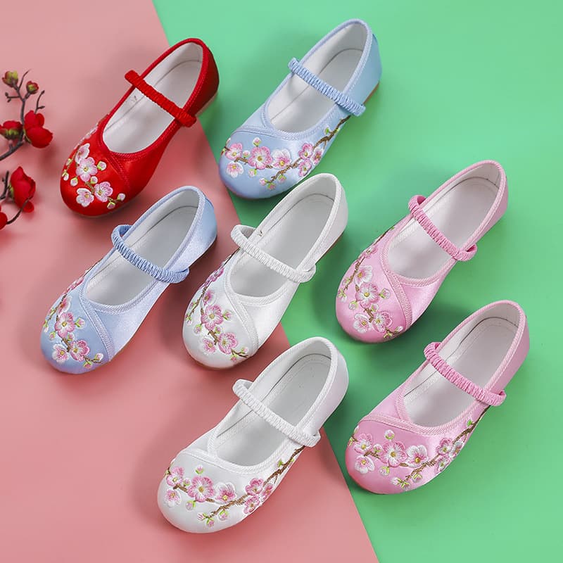 Hanfu Shoes for Girls, Ancient Costume Children's Embroidered Shoes, Ethnic Ancient Style Baby Little Princess Cheongsam Shoes, Old Beijing Cloth Shoes