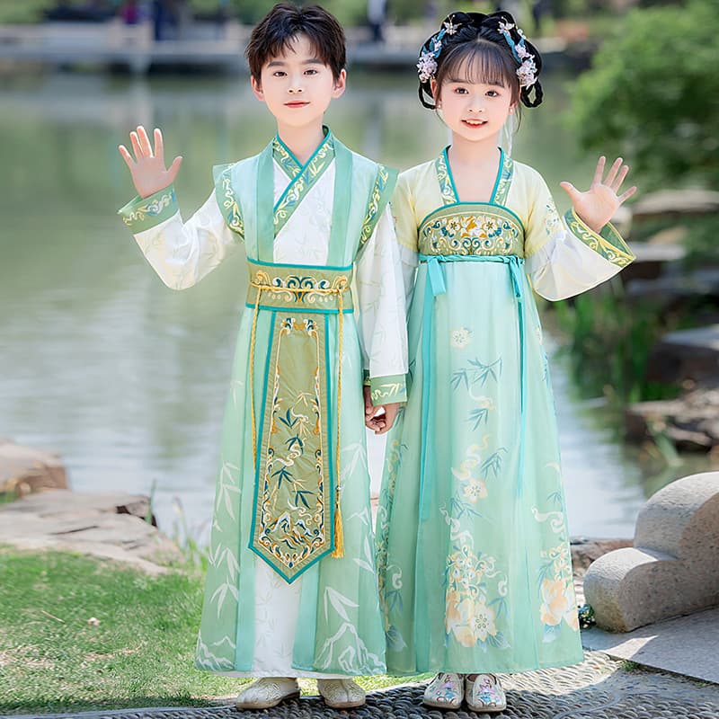 Traditional Chinese Hanfu Costume for Boys and Girls, Children's Tang Suit Performance Outfit for Children's Day, Student Scholar Three-Character Classic Costume
