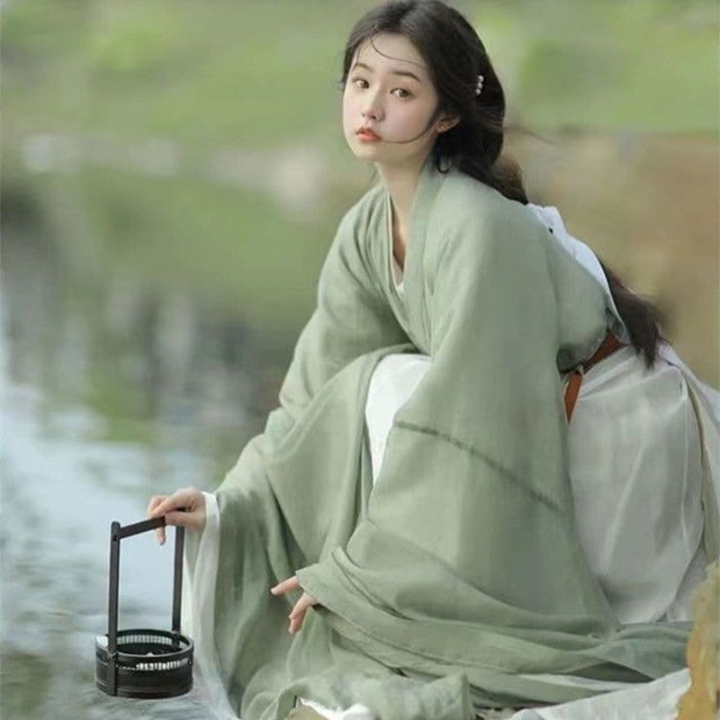 Green Hanfu 2024 New Original Wide Sleeve Fairy Dress Wei-Jin Style Hanfu Women's Adult Daily Wear