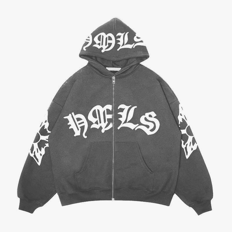 2025 Zip Hoodie Gothic Letter Pattern Print Hoodie Trendy Clothing for Teens