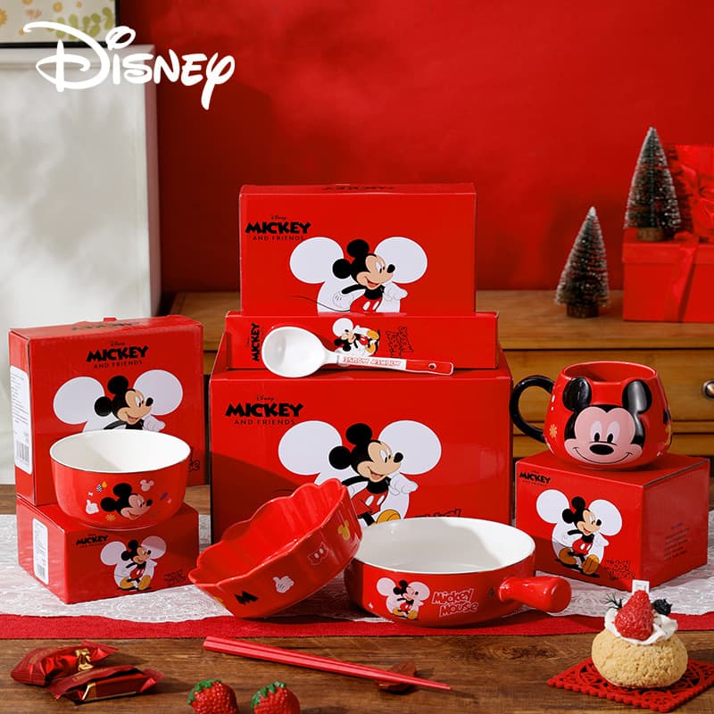 Mickey Officially Licensed Ceramic Tableware Set Cute Single-Person Rice Bowl New Year Gift Red Wedding Favor Souvenir