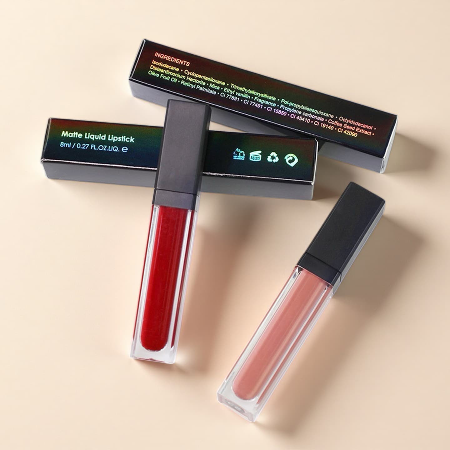 Cross-border stock, non-stick cup liquid lipstick, matte square tube lip gloss, long-lasting 33 colors liquid lipstick, no logo