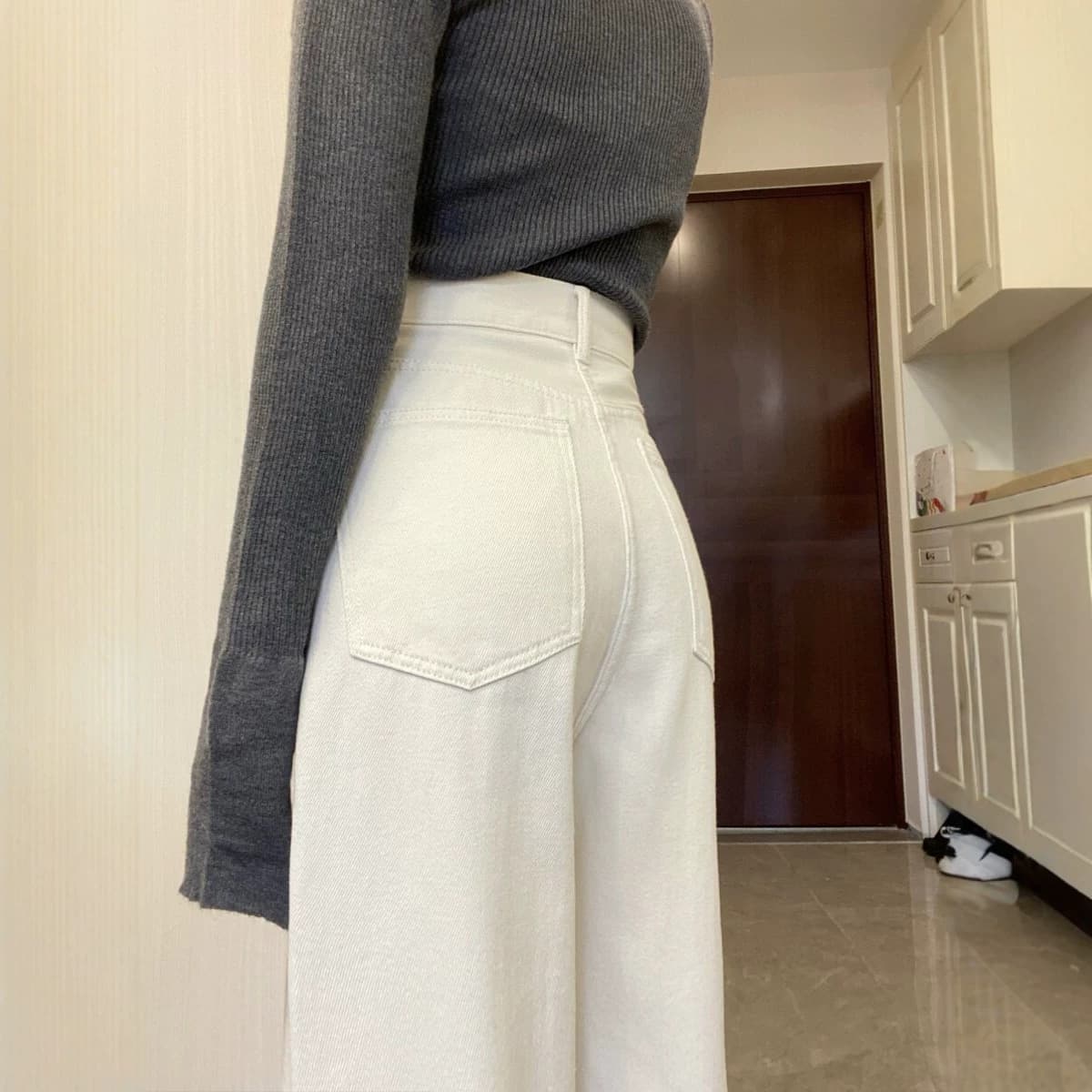 2026 Spring/Autumn White Jeans for Women, Slim Straight-Leg Pants, Flattering Versatile Casual Elegant Wide-Leg Pants