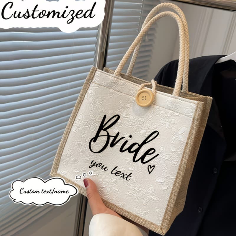 Pink Linen Bag, Purple Rose Print Handbag, Student Commuter Lunch Bag, Commuting Size