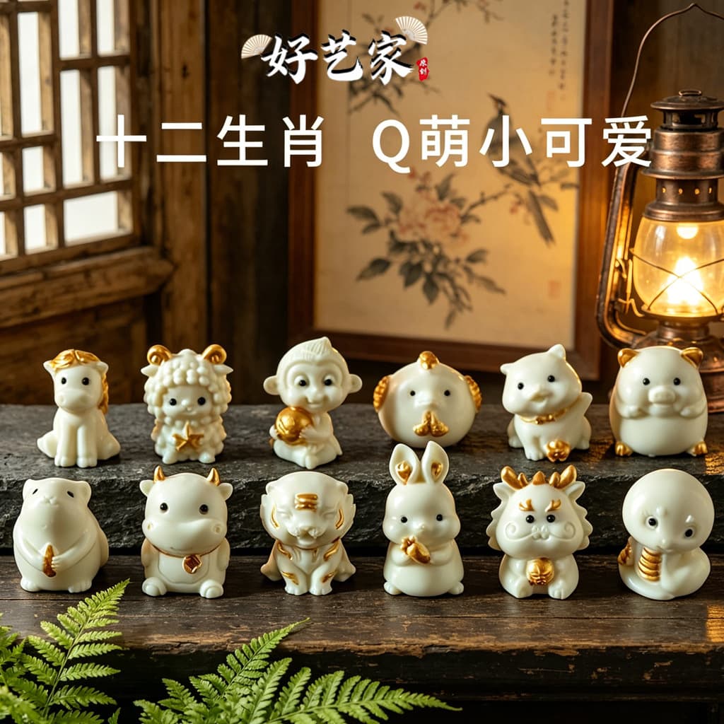 Tagua Nut DIY Gold-Painted Q Version Chinese Zodiac Rat, Ox, Tiger, Rabbit, Dragon, Snake, Horse, Goat, Monkey, Rooster, Dog, Pig Car Hanging Ornament Decoration