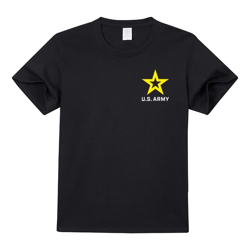 US Army Print T-Shirt Same Style as US Military Parade, Army Physical Training Short Sleeve, 100% Cotton, Military Enthusiast Clothing for Men