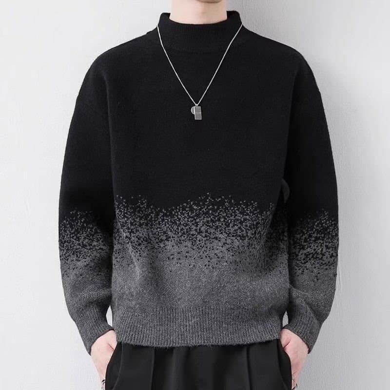 Gradient Knit Sweater for Men, Autumn/Winter/Spring, Thick, Trendy, Loose, Half-Turtleneck Base Layer, Warm Knit Top