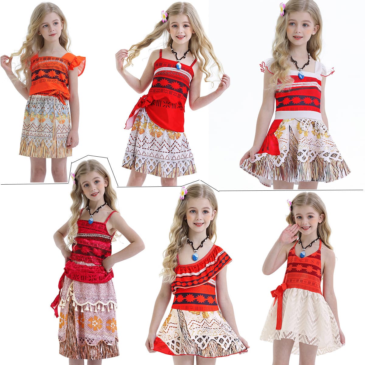 Halloween Costume Red Cartoon Moana Series Cosplay Girls Dress 3-10 Years Cross-Border Clothing Set