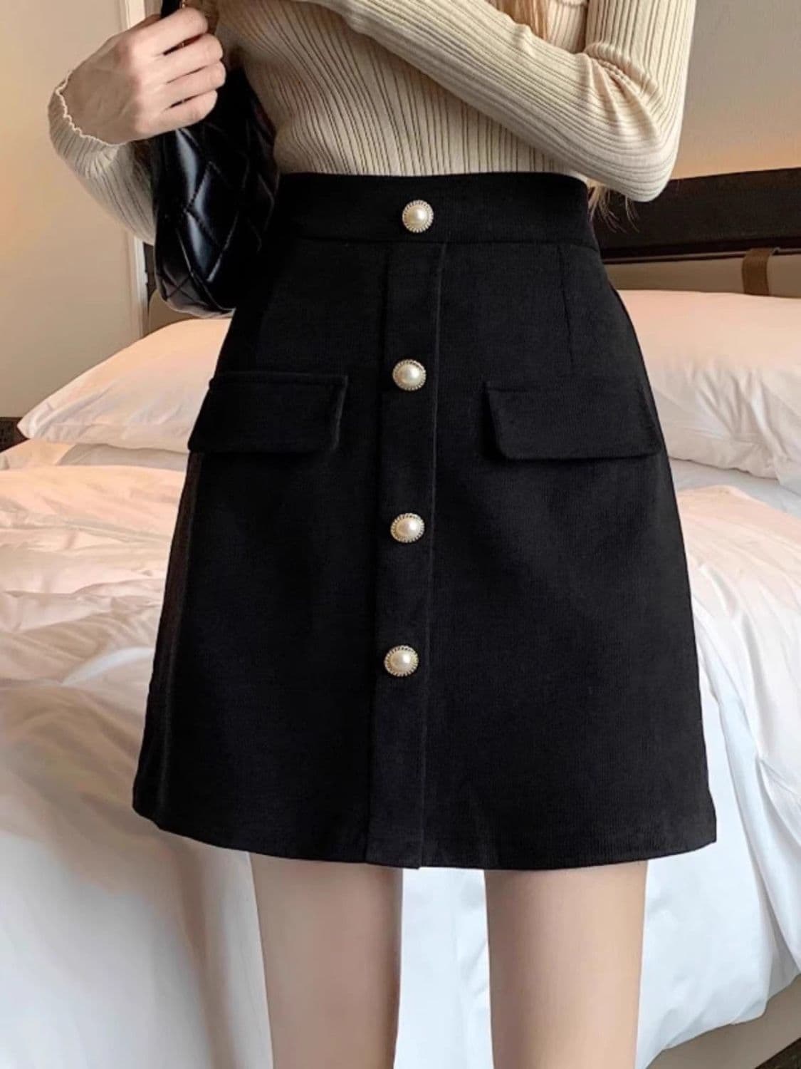 Plus Size Spring/Autumn Women's Solid Color High-Waist A-Line Skirt, Belly-Covering Versatile Pencil Mini Skirt