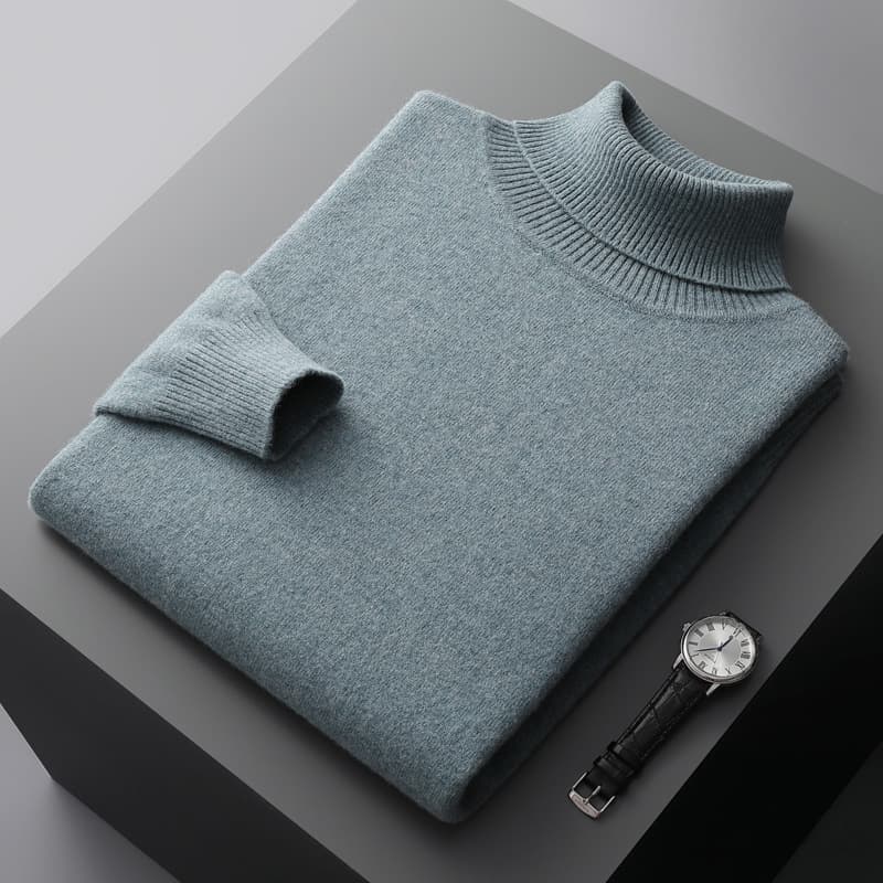 Men's 100% Pure Cashmere Wool High Neck Sweater Winter Men's Turn-down Collar Warm Base Knit Pullover