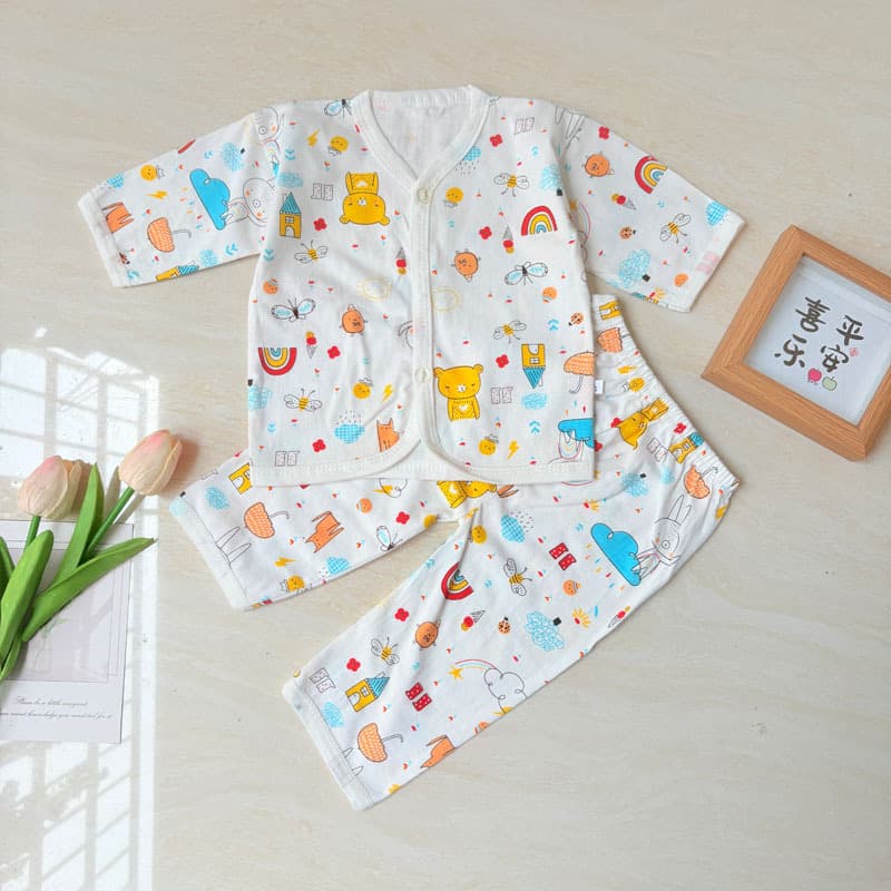 Newborn Baby Clothes Monk Style Bodysuit 2-Piece Set Summer Thin Long Sleeve Separates