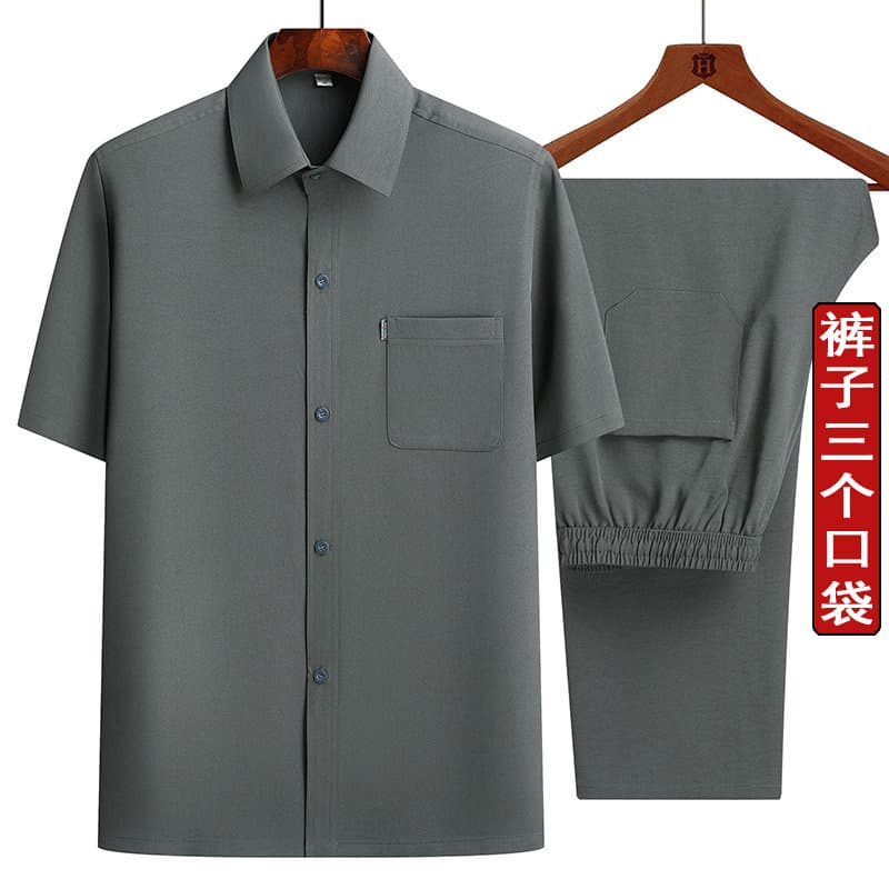 Middle-Aged and Elderly Men's Short-Sleeved Shirts, Men's Summer Casual Suits, Dad's Summer Shirts, Summer Clothes for the Elderly