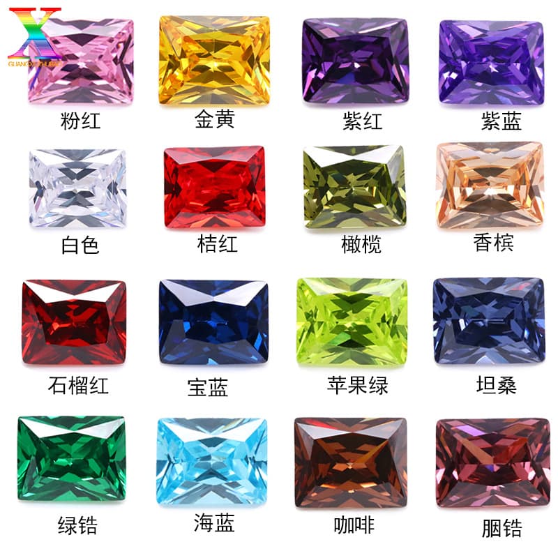 Wuzhou Zircon Factory 5A White and Colored Rectangular Zircon Loose Stones, Quadrilateral Rectangle Zircon Wholesale