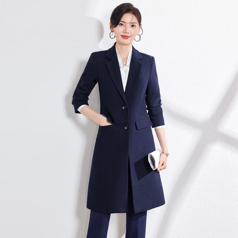 Women's Long-Sleeve Formal Suit Set for Autumn/Winter, Wool Blend Coat, Interview & Sales Workwear, Office Uniform