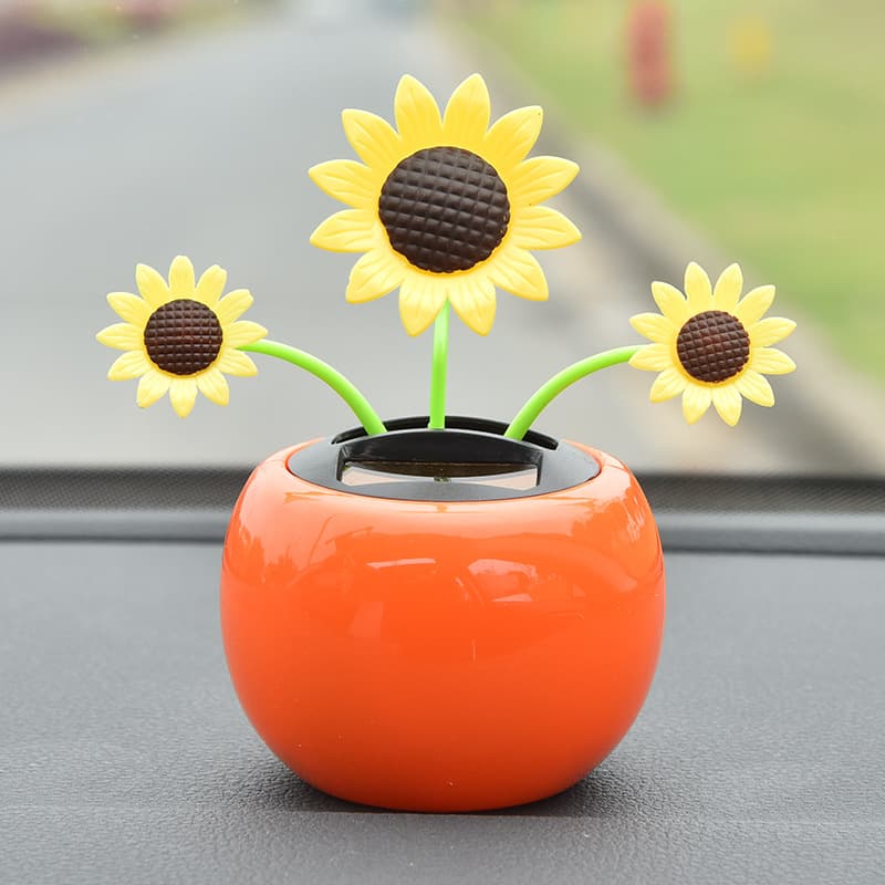 Creative Solar-Powered Wobbly Sunflower Car Dashboard Ornament, Apple Flower Decoration for Vehicle Interior