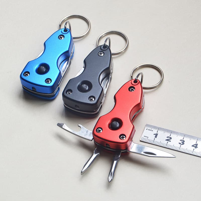 Outdoor Portable Multifunctional Folding EDC Combo Mini Stainless Steel Tool LED Light Keychain Gift Knife