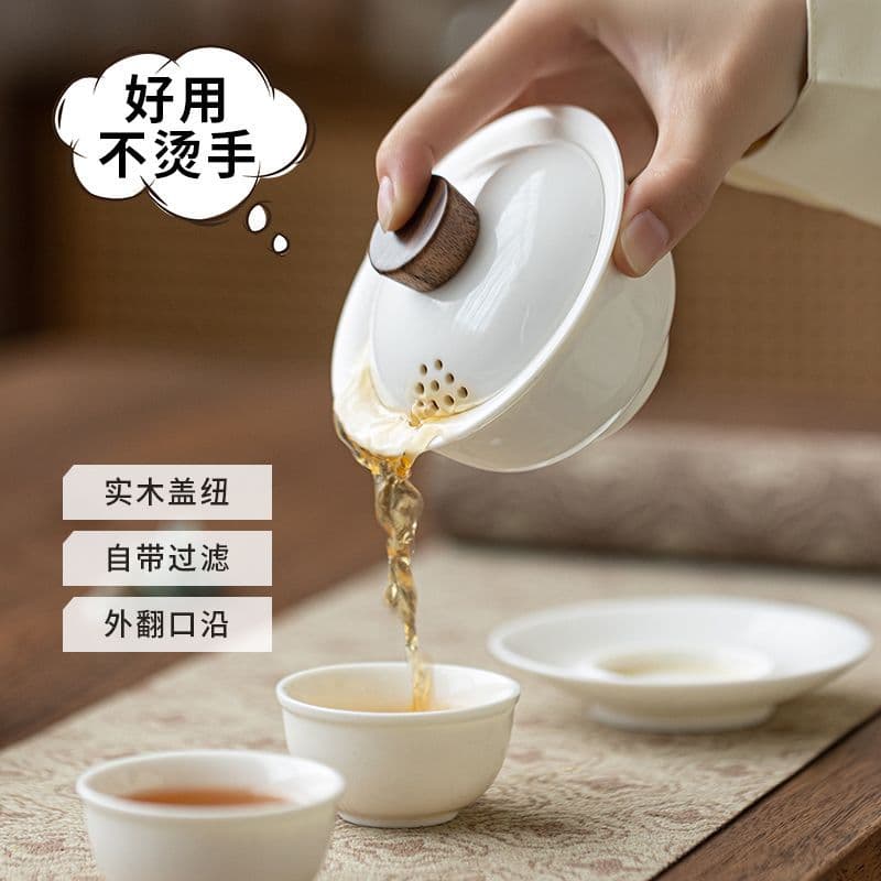 White Porcelain Single Lidded Bowl, Mutton Fat Porcelain Tea Set, Lazy Home Teacup Set, Cross-border Supply Wholesale