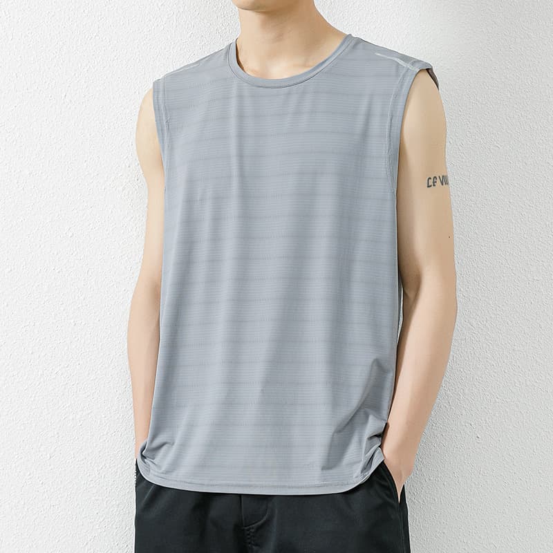 Ice Silk Vest Men's Summer Sleeveless Quick-Dry Ice Feel Loose Fit Plus Size Ice Silk Sports Basketball Fitness T-Shirt Trendy