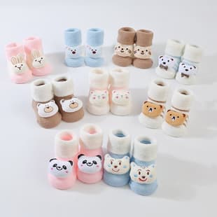 2026 New Newborn Baby Socks Autumn Winter Baby Socks Cute Cartoon Terry Socks 0-1 Year Old Trendy INS