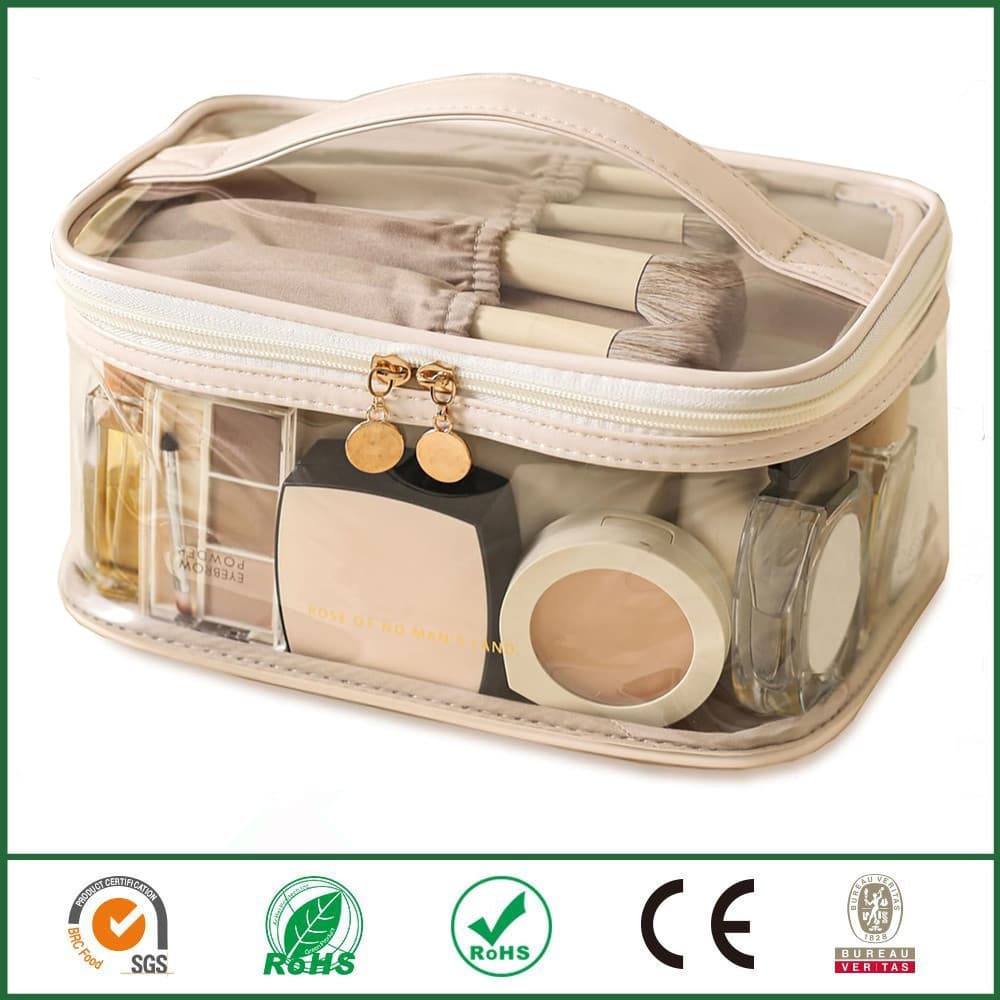 Large Clear Cosmetic Bag High-Capacity Waterproof Makeup Organizer with Handle Travel Toiletry Storage Case