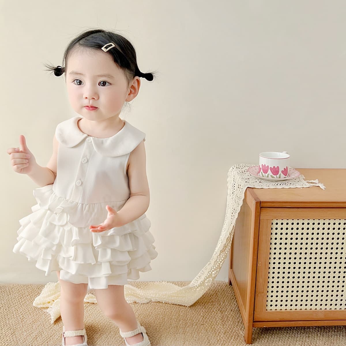 Baby Girl Summer Dress, Cute White Cake Skirt for 100-Day Celebration and First Birthday Party, Princess Dress for Toddlers