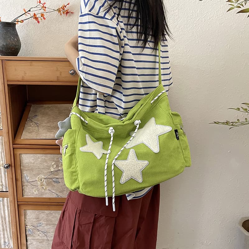 Cross-border Large Capacity Corduroy Women's Single Shoulder Bag, High-End Five-Point Star Crossbody Cute Student Tote Bag, Factory Wholesale