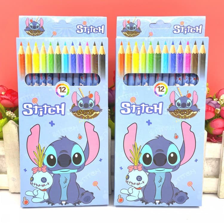 Cute Cartoon Stitch Kids Drawing Doodle 12-Color Colored Pencils Art Learning Supplies Stationery Wooden Pencils