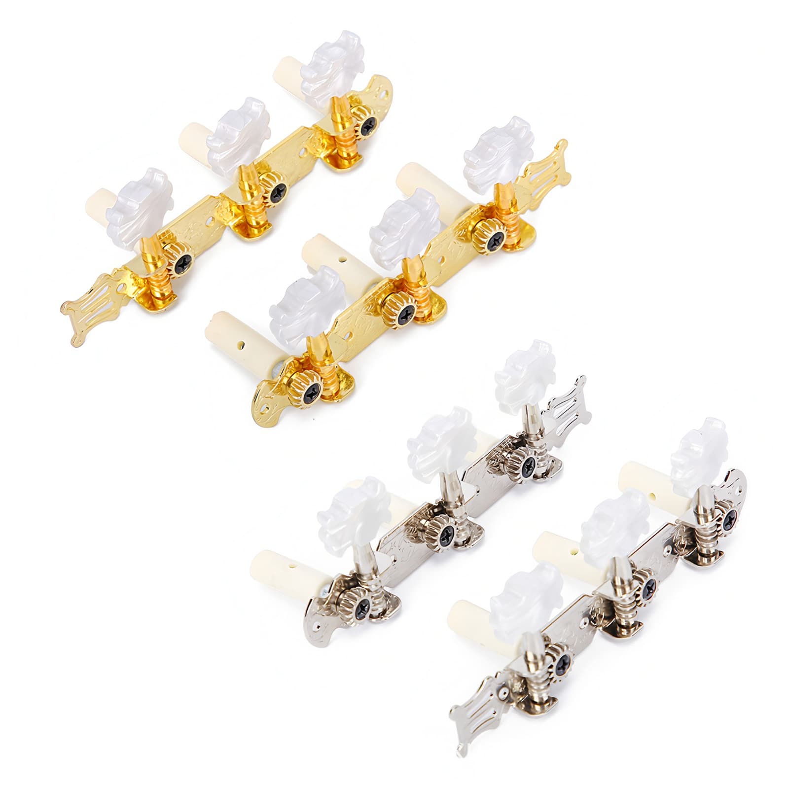 Pair of 1:15 Classical Guitar Triple String Pegs Tuning Pegs Three-Button Tuners (Pearl Flower Head)