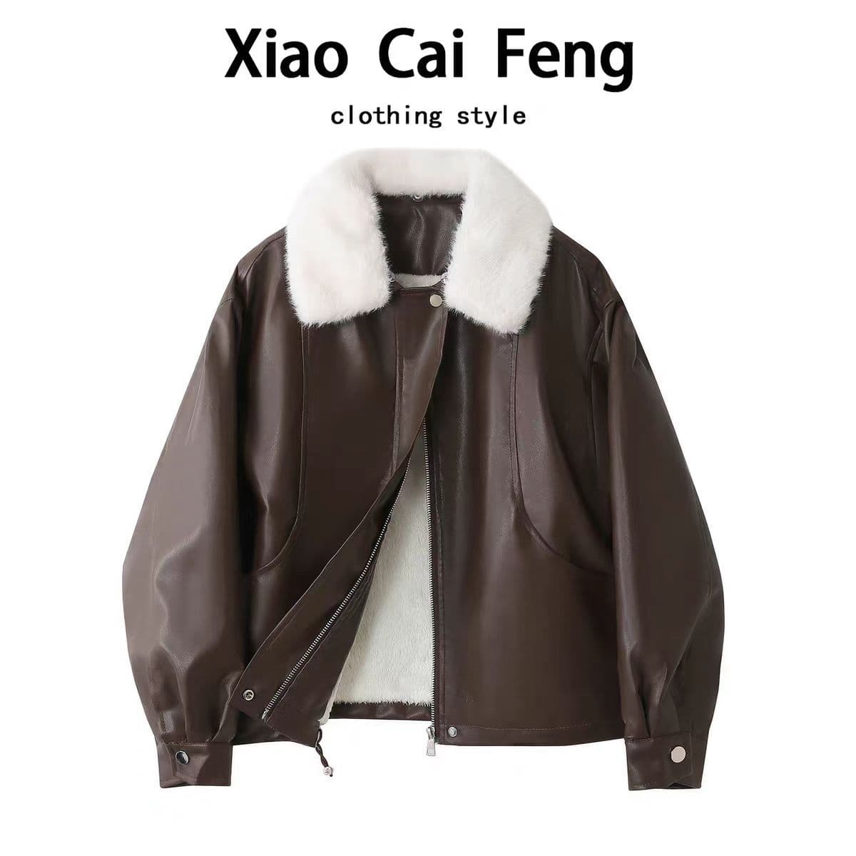 Trendy PU Leather Jacket for Women Winter Fashion Warm Lined Thickened Versatile Motorcycle Coat Top