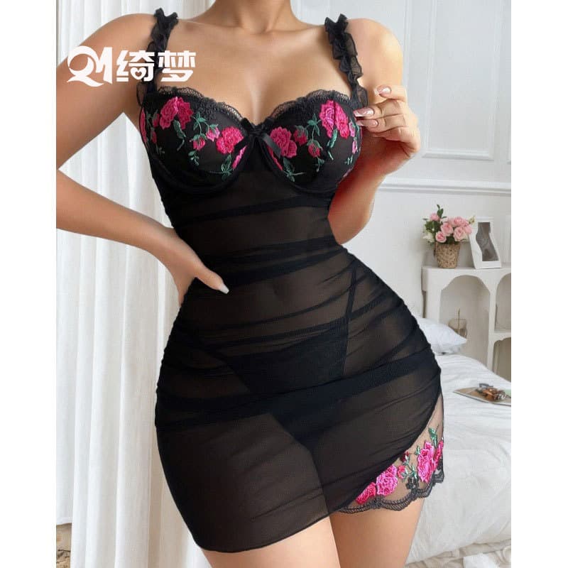 New Summer Sexy Lingerie Mesh Cool Feeling Slip Dress Women's Seductive Nightgown Bodycon Dress