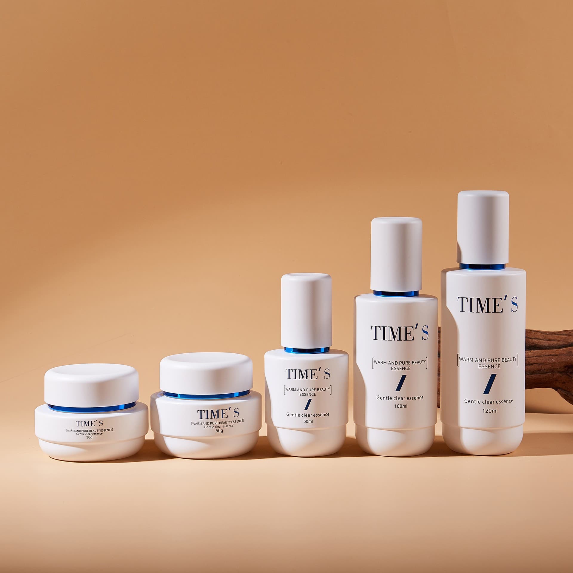 New Rounded Bottom White with Blue Edge Skincare Set Glass Bottle Minimalist 50ml Lotion & Serum Refillable Bottle Custom