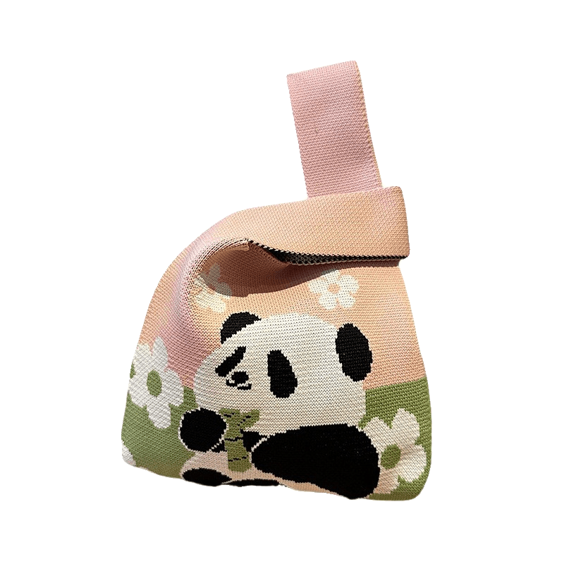 Panda Knitted Bag, Chengdu Internet-famous Grandpa Birthday Souvenir Bag, Woven Handheld Vest Sleeveless Bag, Kuanzhai Alley
