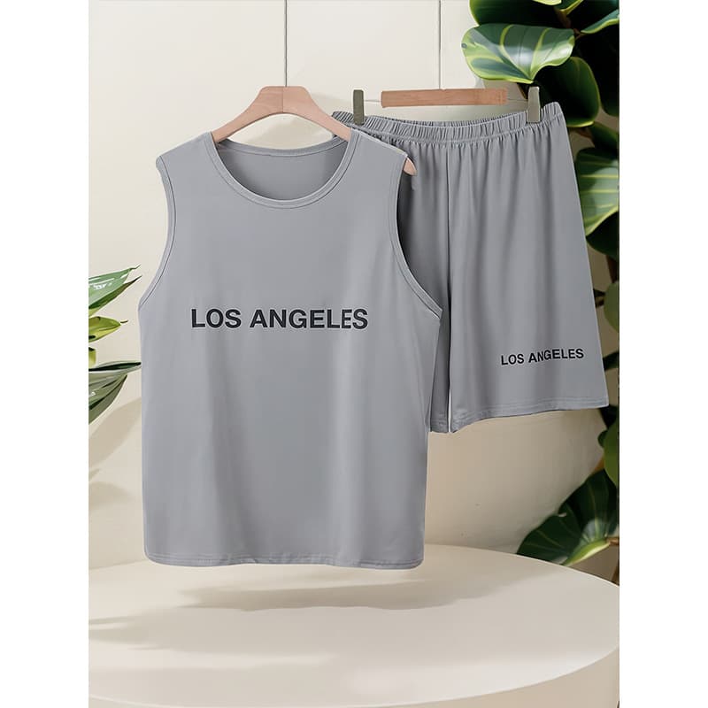 European and American New Trendy Sport Style Summer Pajamas Men's Sleeveless Loose Shorts Vest Home Wear Set