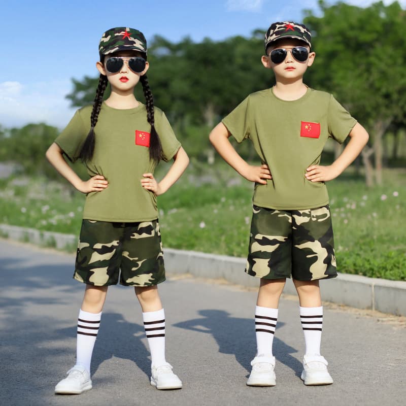 Kids Camouflage Suit Set Student Short Sleeve Uniform Kindergarten Performance Costume Special Forces Camouflage Military Training Physical Training Uniform Wholesale