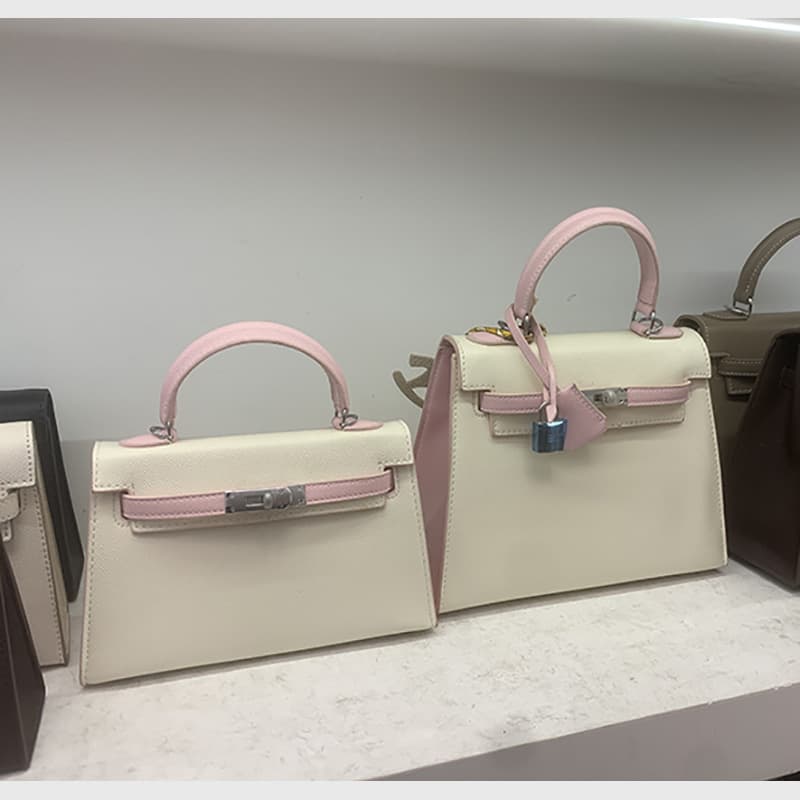 High-End Genuine Leather Pink Kelly Bag 2026 New Model Women's Handbag Kelly Bag with Shoulder Strap Single Shoulder Crossbody Small Bag