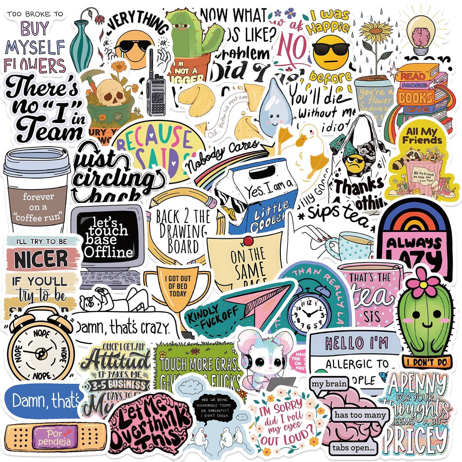 50 Cartoon Sarcastic Graffiti Stickers for Guitar Notebook Luggage DIY Waterproof Bulk Wholesale