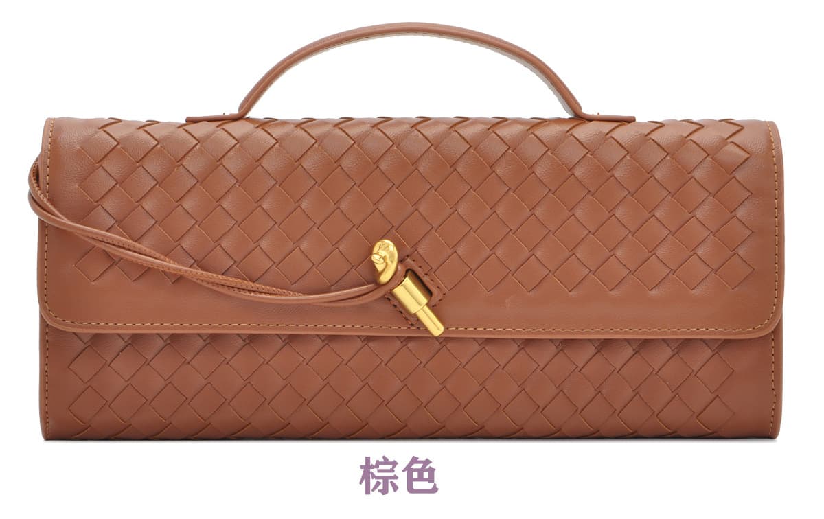 European and American Amazon Cross-border Bestseller Women's Handwoven Evening Bag with Clasp, Fashionable Versatile Baguette Handbag