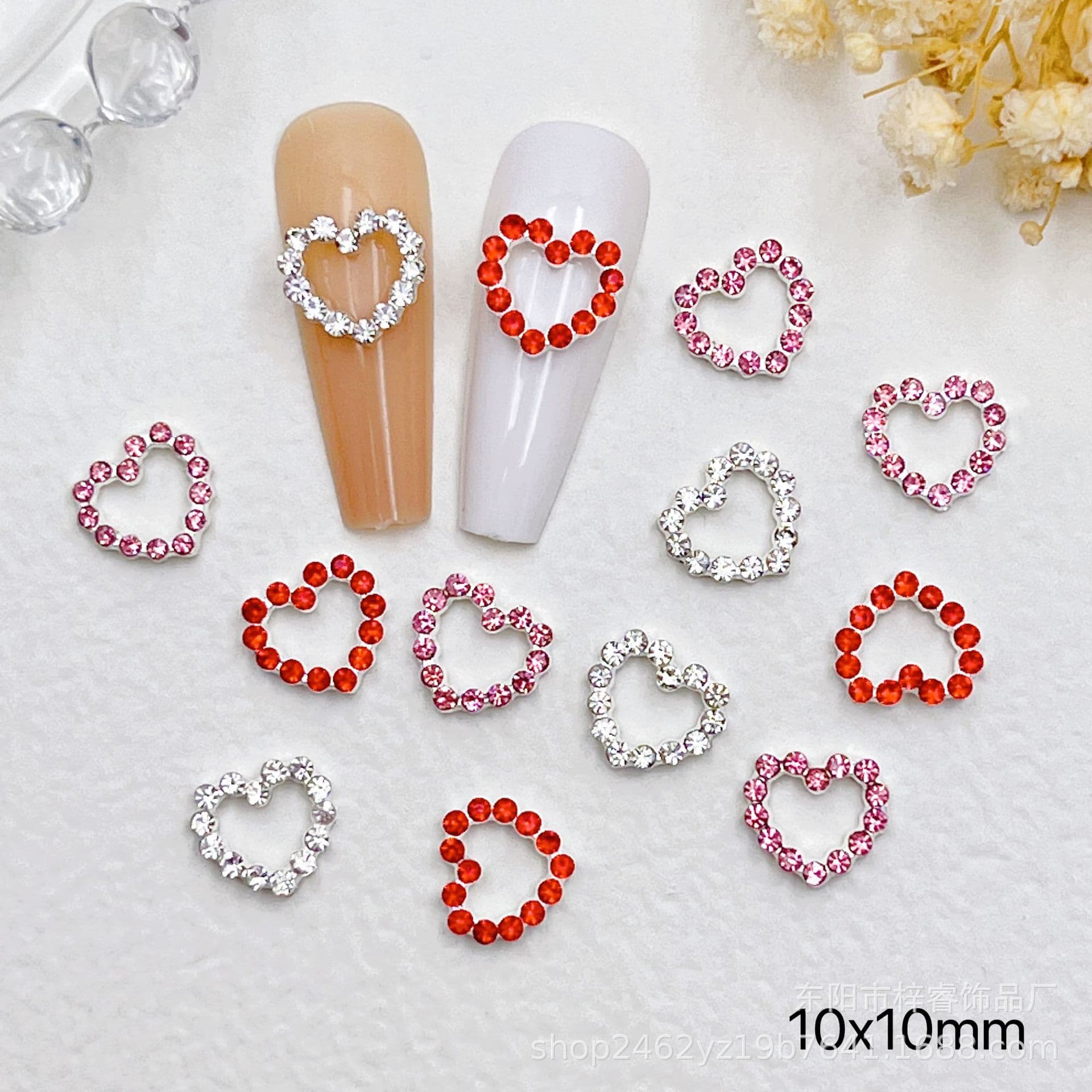 Cross-border Explosion Alloy Love Nail Art Jewelry Hollow Heart Diamond Light Luxury Rhinestone Nail Stickers Wholesale