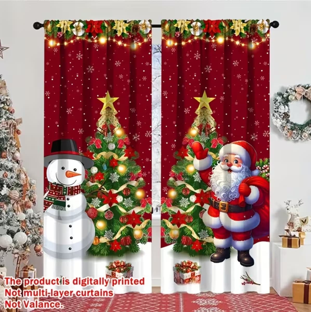 JIT Printed Christmas Curtains Direct from Factory Cross-border Supply Drop Shipping No-Drill Curtains Blackout Fabric Custom