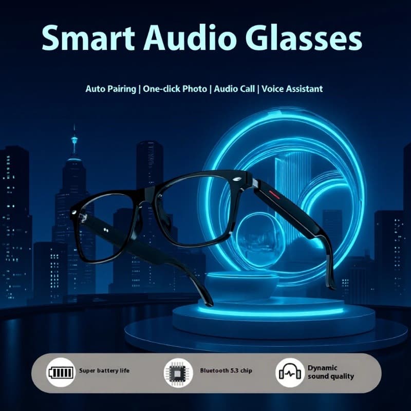 New Smart Bluetooth Glasses with Blue Light Blocking, Call Function, and Music Playback