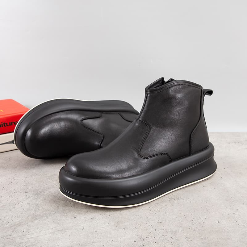 Men's Cowhide Ankle Boots Autumn Winter Fashion Casual Versatile Thick Sole Chelsea Boots Stylish Leather Ankle Boots