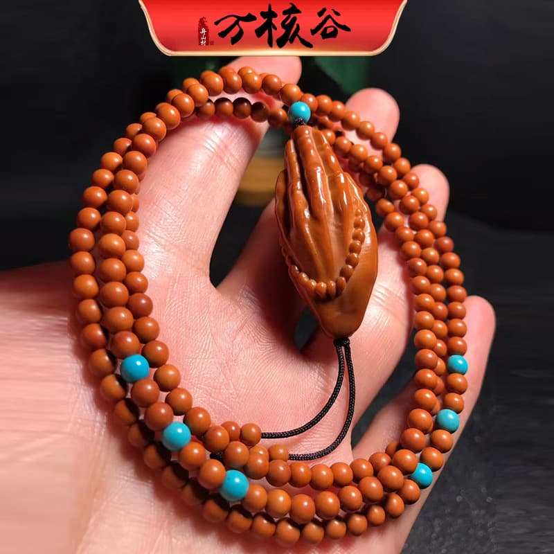 Olive Pit Willow Leaf Buddha Hand Round Bead Necklace Bracelet Long String Old Oil Pit Decorative Accessories Bulk Quantity Favorable Spot Goods