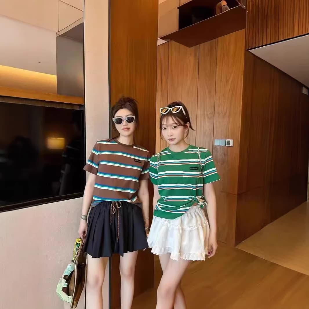 Miumiu Women's Round Neck T-Shirt, Loose Fit Unisex Summer Short Sleeve, Trendy 3D Print Fashion