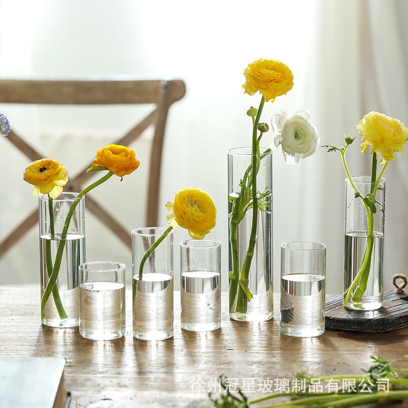 High Borosilicate Glass Cylinder Vase Transparent Water Flower Arranger Rose Lilies Dining Table Decoration Wholesale Price