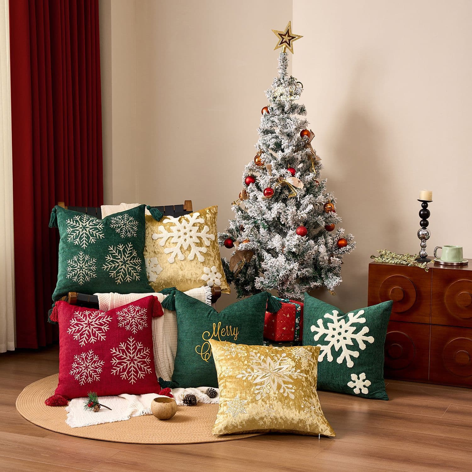 2025 New Year and Christmas Snowflake Embroidered Pillowcase, Amazon Cross-Border Home Furnishings Sofa Decor Cushion Cover