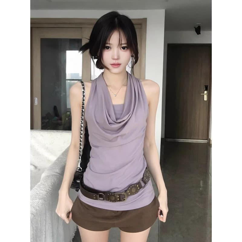 MR [Custom Cut] Sexy Halter Neck Vest Top for Women, Summer Youthful Backless Sleeveless Top