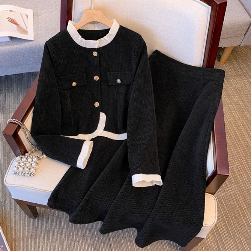 Plus-size new arrivals: short jacket tops and midi skirts for early spring, flattering and slimming with a meat-concealing design.